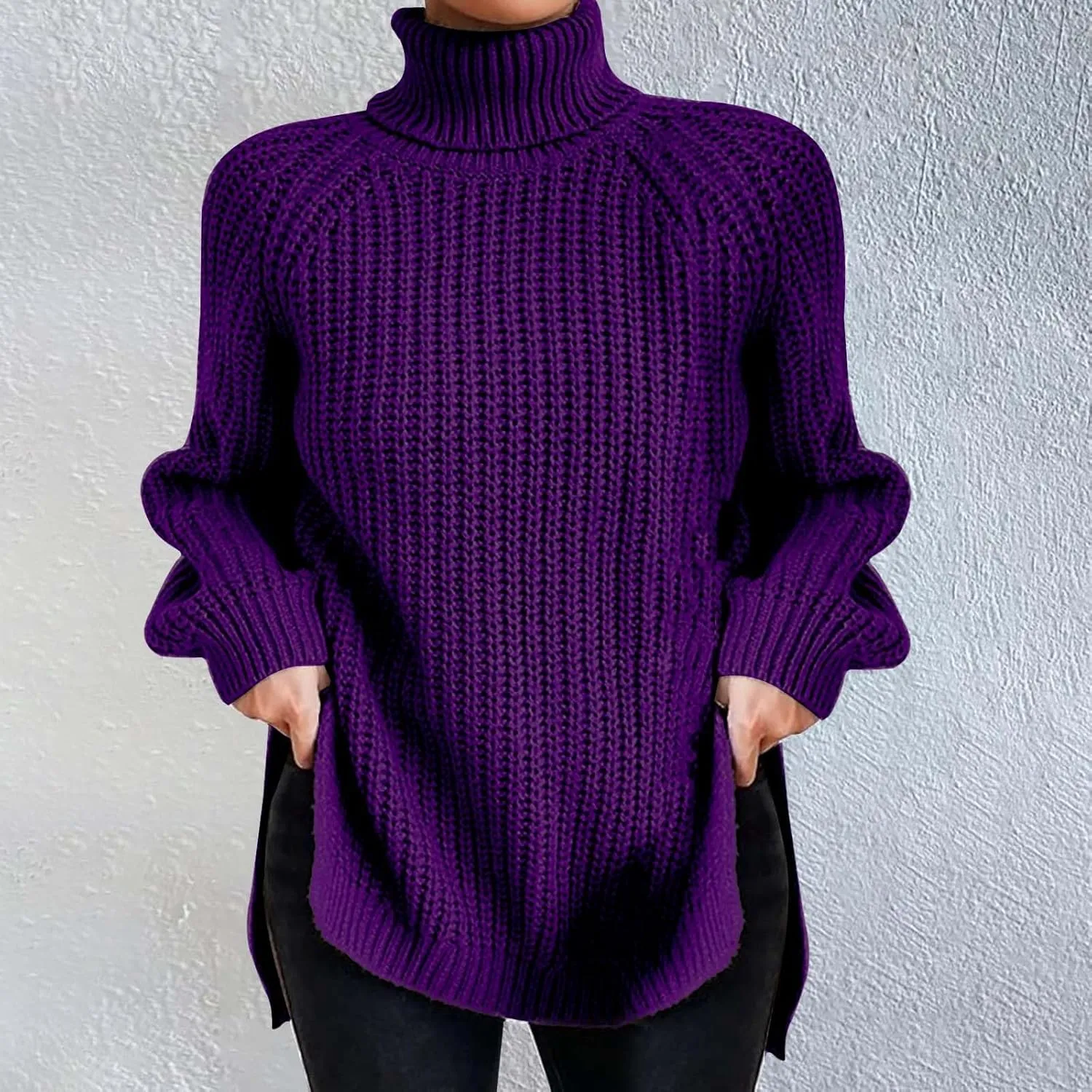 Fall Sweaters for Women Trendy Chunky Knit Turtleneck Pullover Long Sleeve Shirt Loose Plus Size Tops