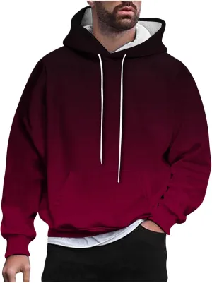 Fashion Ombre Tie Dye Hoodie for Teen Mens, Men Casual Long Sleeve Hooded Pullover Gradient Big Tall Hoody Sweatshirt