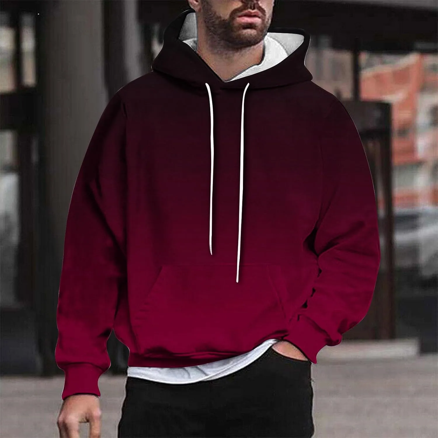 Fashion Ombre Tie Dye Hoodie for Teen Mens, Men Casual Long Sleeve Hooded Pullover Gradient Big Tall Hoody Sweatshirt
