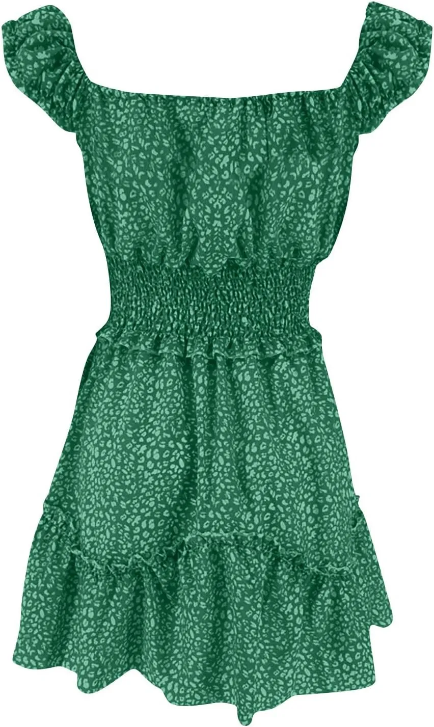 Floral Dress for Women Summer Ruffle Sleeve Sweetheart Neckline Mini Dresses Casual Cute Tie Front Boho Short Dress