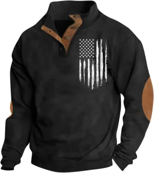 FONMA Sweatshirts for Men Fall Fashion 2024 Patriotic Printed Standing Collor Button Up Shirt Casual Loose Athletic Shirt Top