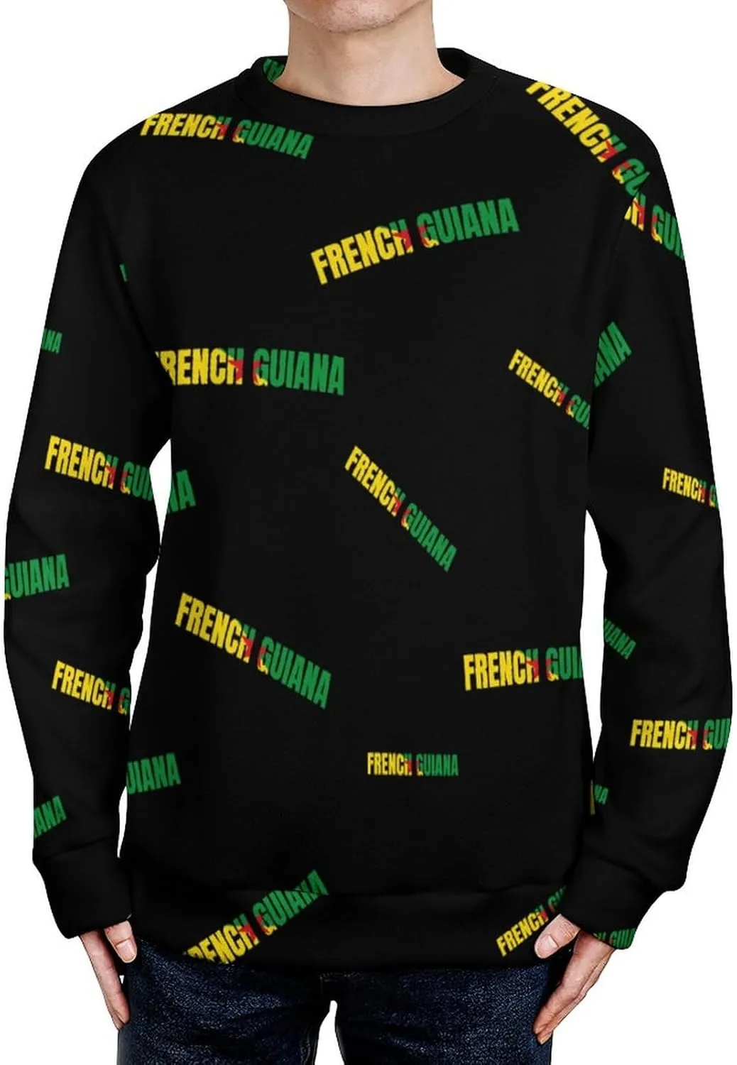 French Guiana Logo Crew Neck Sweater Oversized Long Sleeve Pure Cotton Casual Knit Pullover Sweatshirt