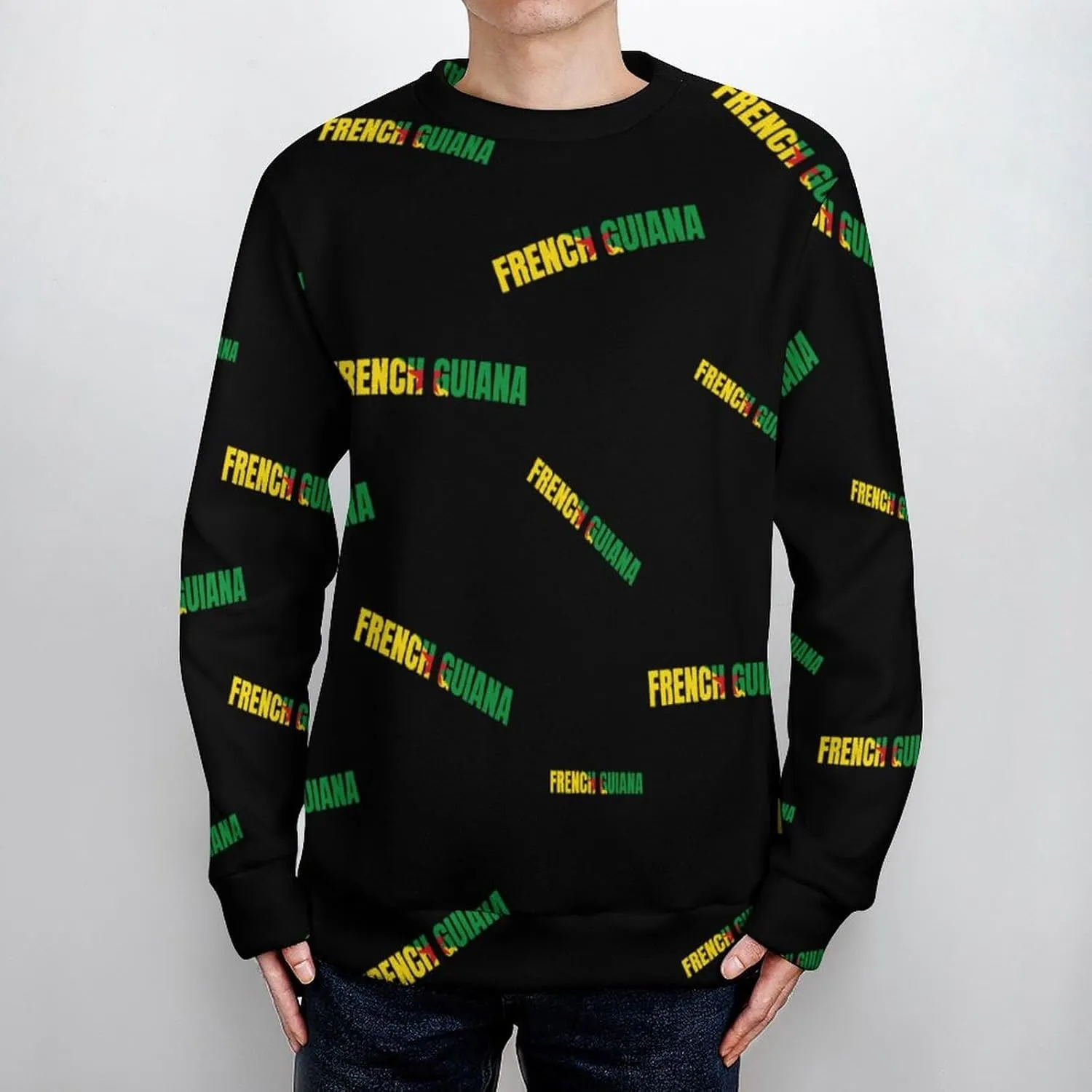 French Guiana Logo Crew Neck Sweater Oversized Long Sleeve Pure Cotton Casual Knit Pullover Sweatshirt