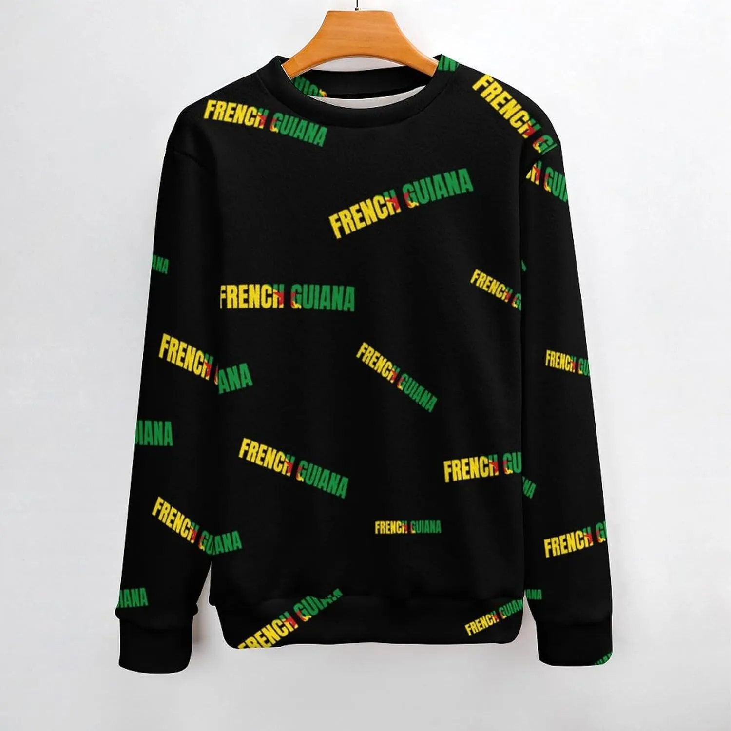 French Guiana Logo Crew Neck Sweater Oversized Long Sleeve Pure Cotton Casual Knit Pullover Sweatshirt