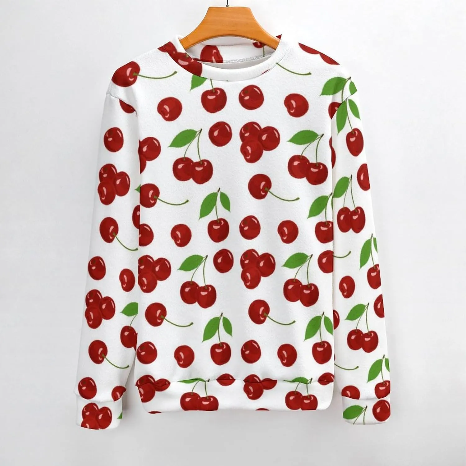 Fresh Cherries Crew Neck Sweater Oversized Long Sleeve Pure Cotton Casual Knit Pullover Sweatshirt