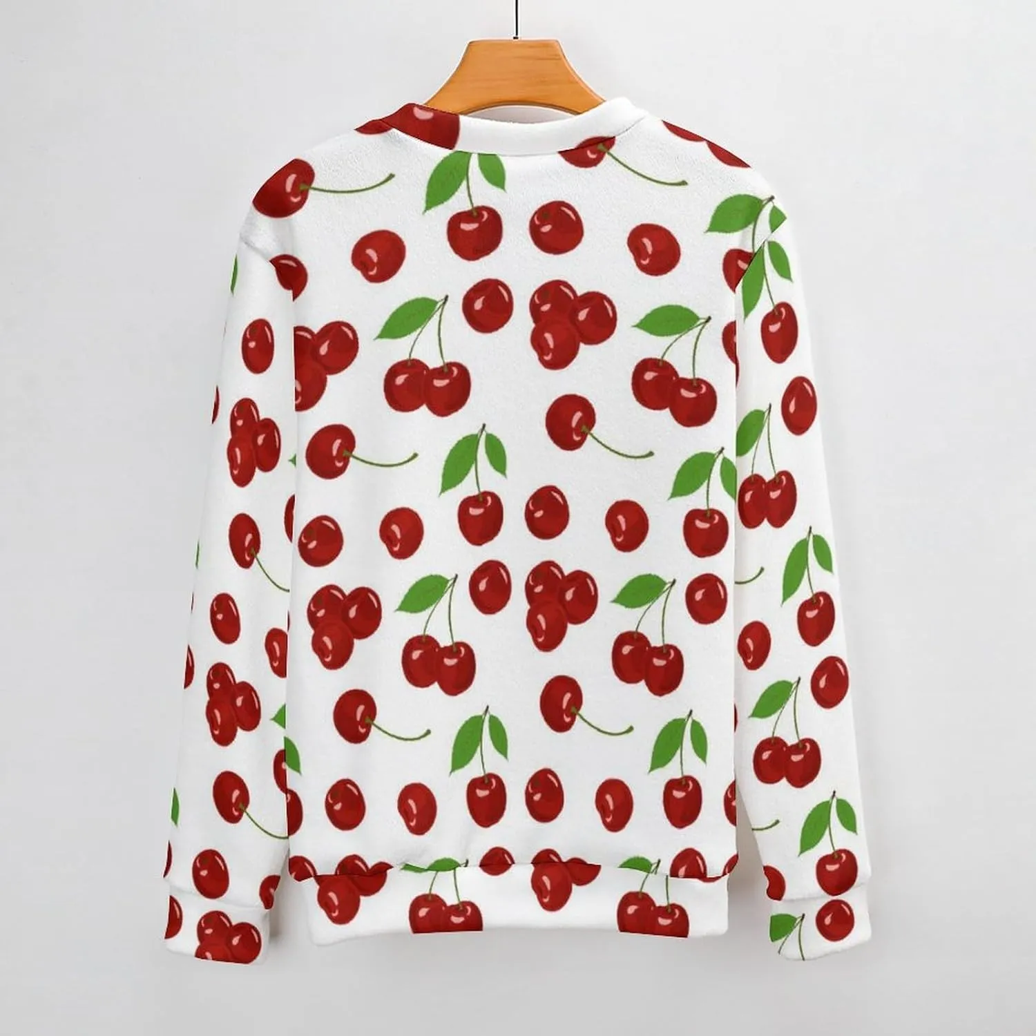 Fresh Cherries Crew Neck Sweater Oversized Long Sleeve Pure Cotton Casual Knit Pullover Sweatshirt