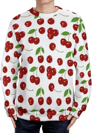 Fresh Cherries Crew Neck Sweater Oversized Long Sleeve Pure Cotton Casual Knit Pullover Sweatshirt