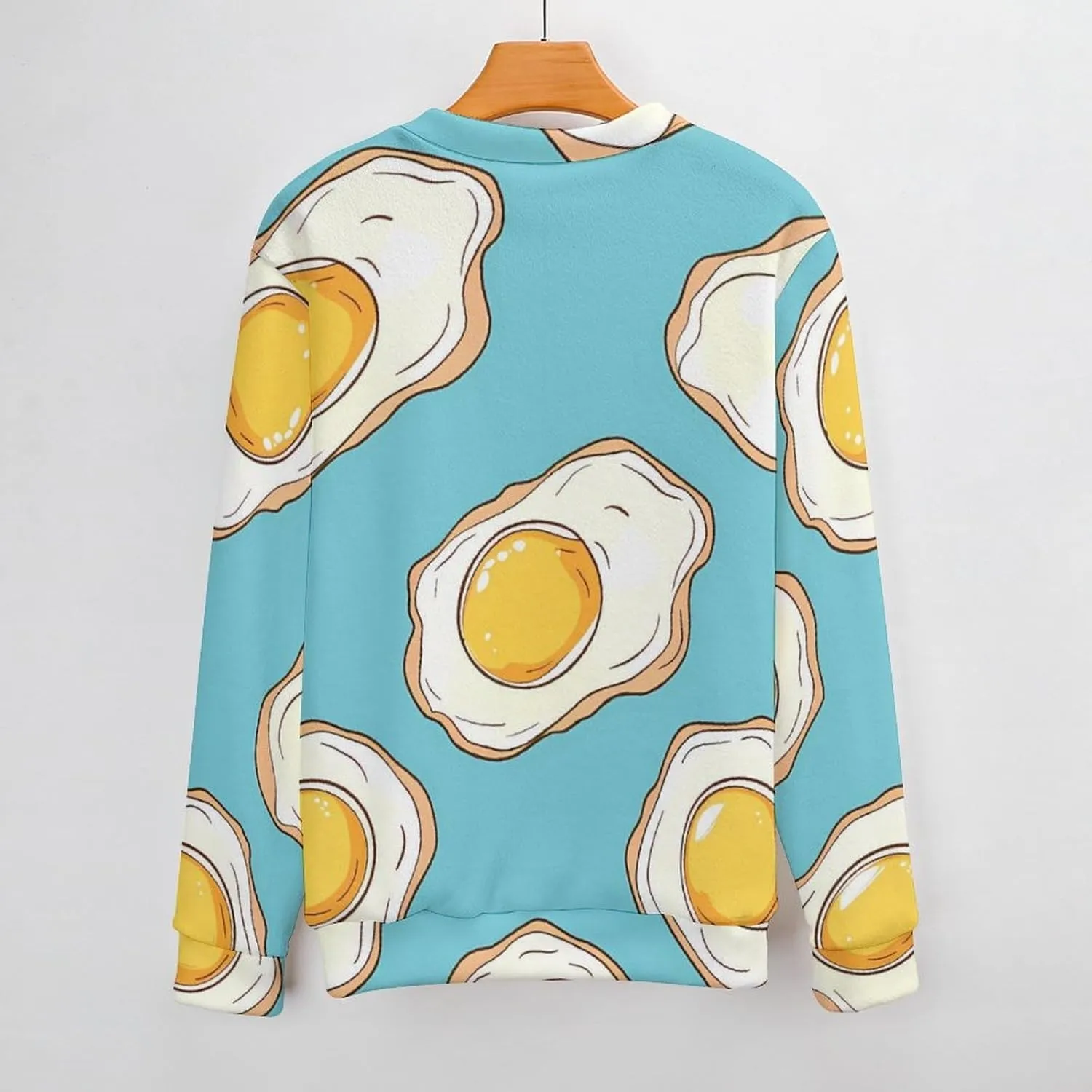 Fried Eggs Breakfast Crew Neck Sweater Oversized Long Sleeve Pure Cotton Casual Knit Pullover Sweatshirt
