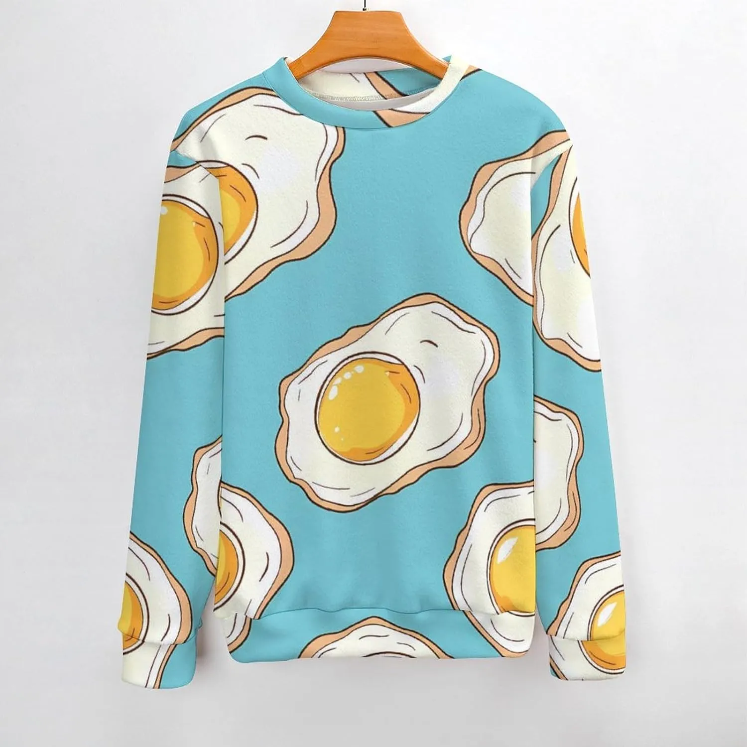 Fried Eggs Breakfast Crew Neck Sweater Oversized Long Sleeve Pure Cotton Casual Knit Pullover Sweatshirt