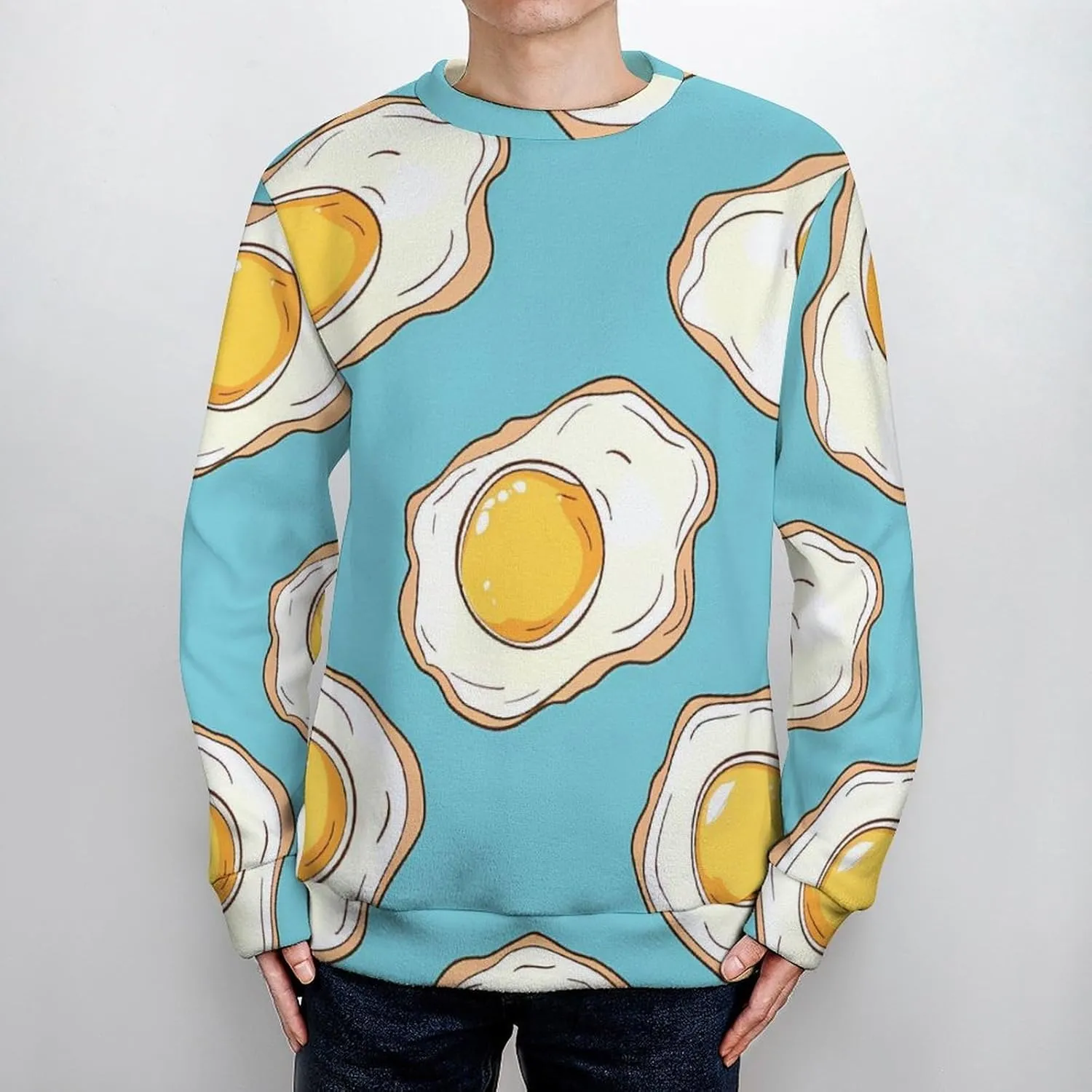 Fried Eggs Breakfast Crew Neck Sweater Oversized Long Sleeve Pure Cotton Casual Knit Pullover Sweatshirt