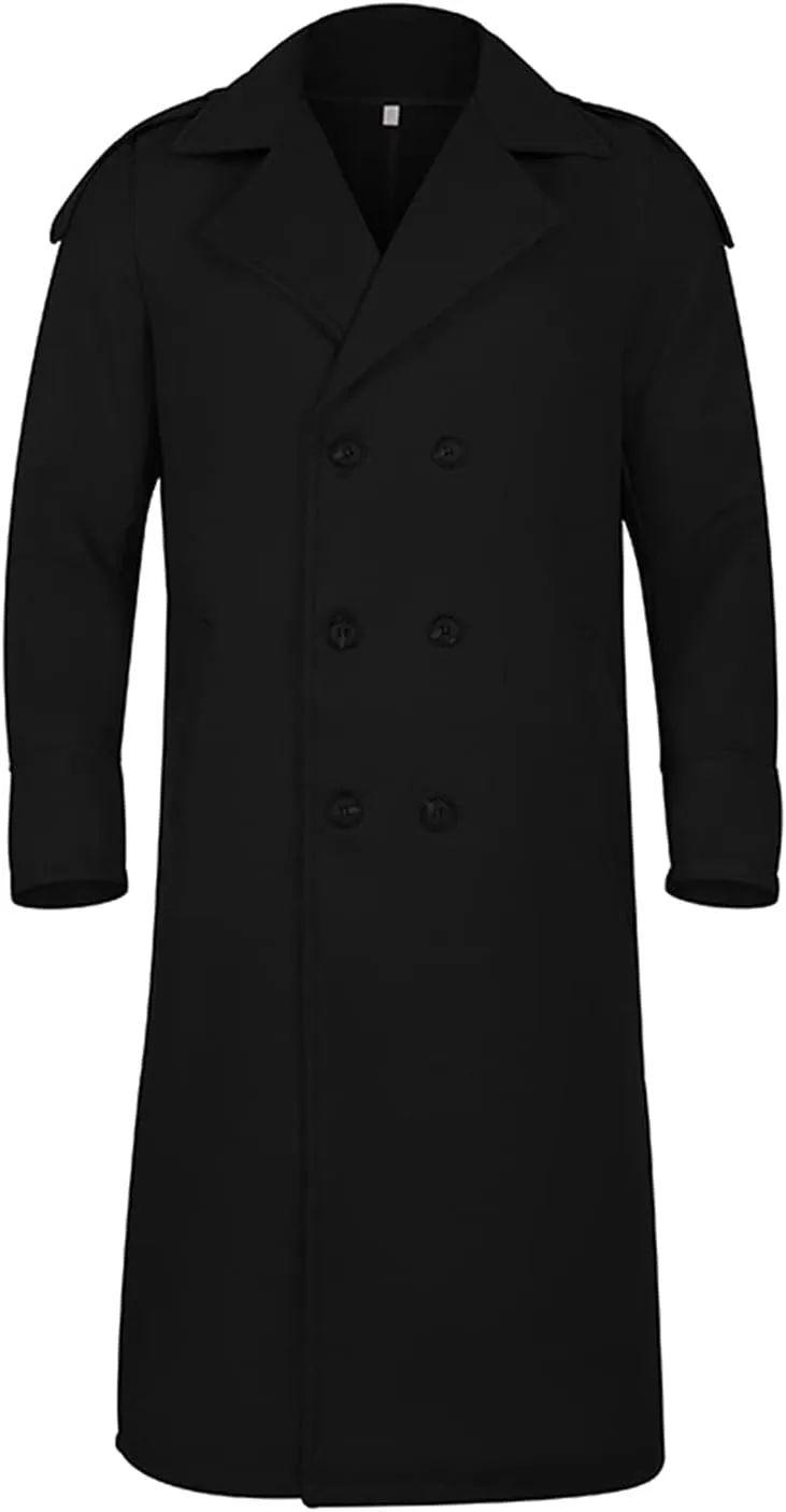 Full Length Trench Coat Men Wool Coat Single Breasted Pea Coat Warm Soft Overcoat Fall Winter Long Jacket for Casual