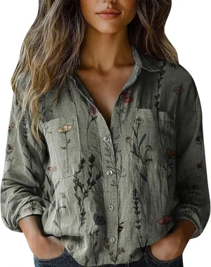 Gauzze Tops Casual Collared Blouses Down Shirts Casual Tops Long Sleeve Blouse Cover Up Buttoon Down Collar