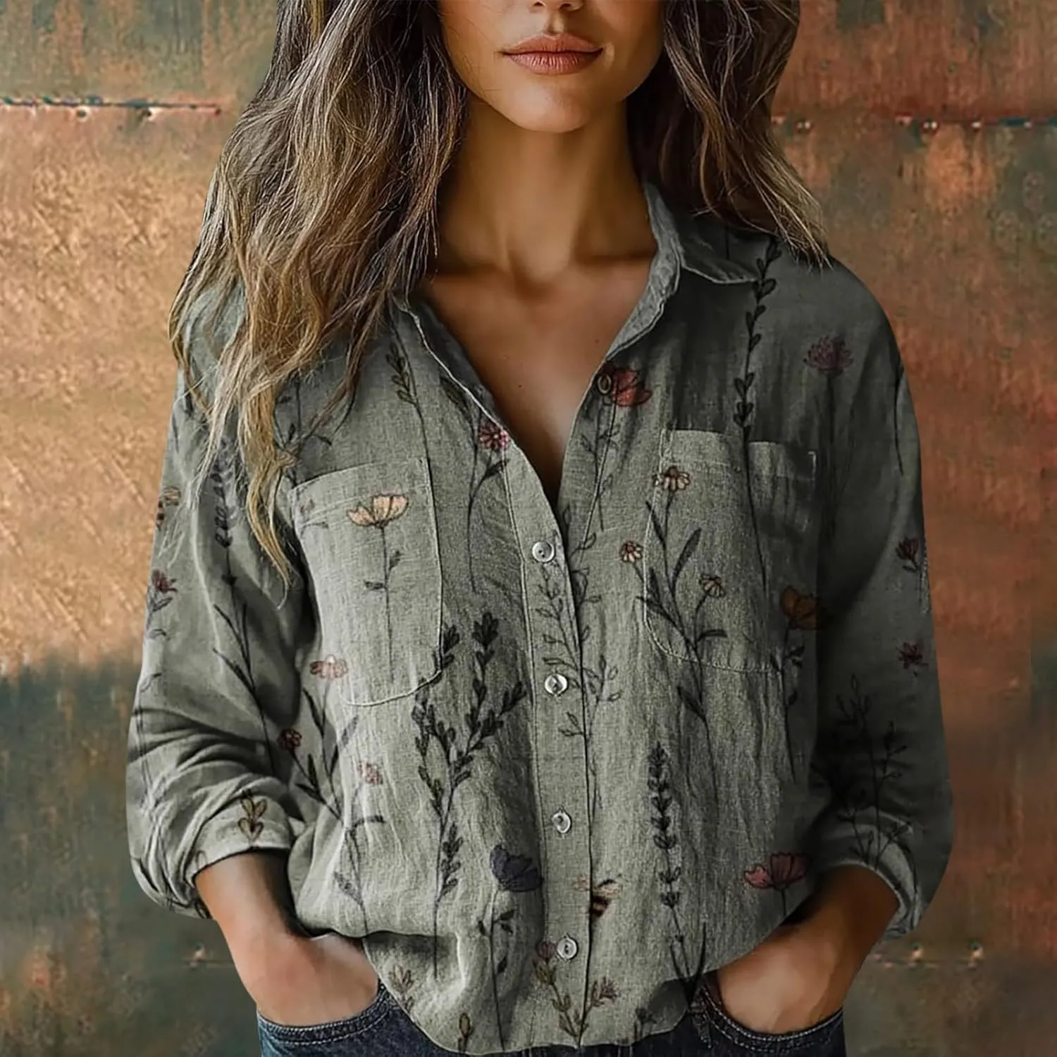 Gauzze Tops Casual Collared Blouses Down Shirts Casual Tops Long Sleeve Blouse Cover Up Buttoon Down Collar