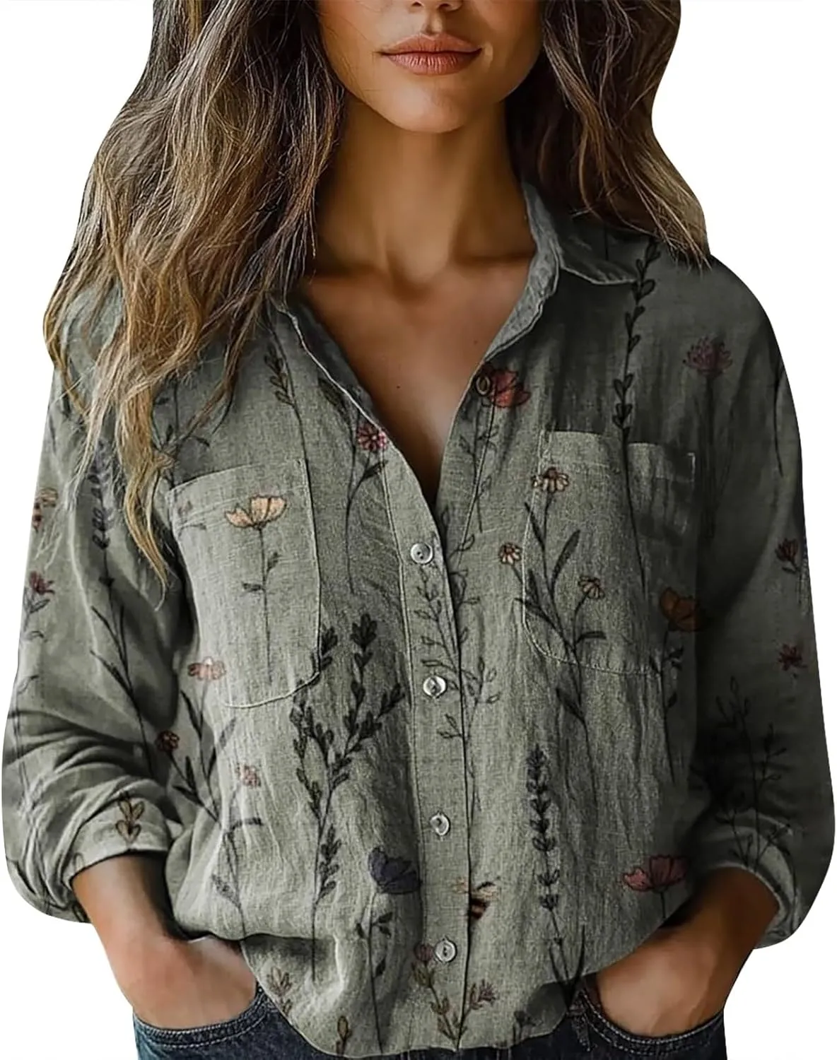 Gauzze Tops Casual Collared Blouses Down Shirts Casual Tops Long Sleeve Blouse Cover Up Buttoon Down Collar