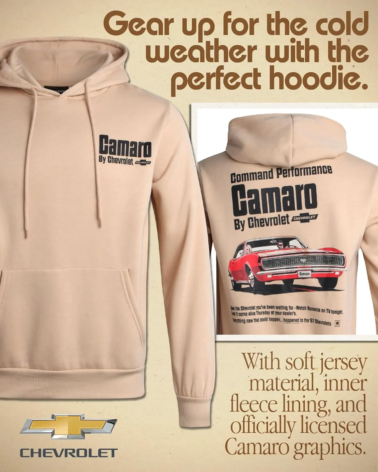 General Motors Men's Hoodie - Chevrolet Corvette Fleece Pullover Graphic Hoodie Sweatshirt for Men (S-XL)