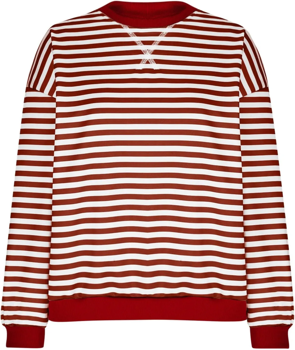 Generic Womens Oversized Striped Crew Neck Sweatshirt Color Block Long Sleeve Shirt Pullover Top Spring Fashion Y2k Clothes
