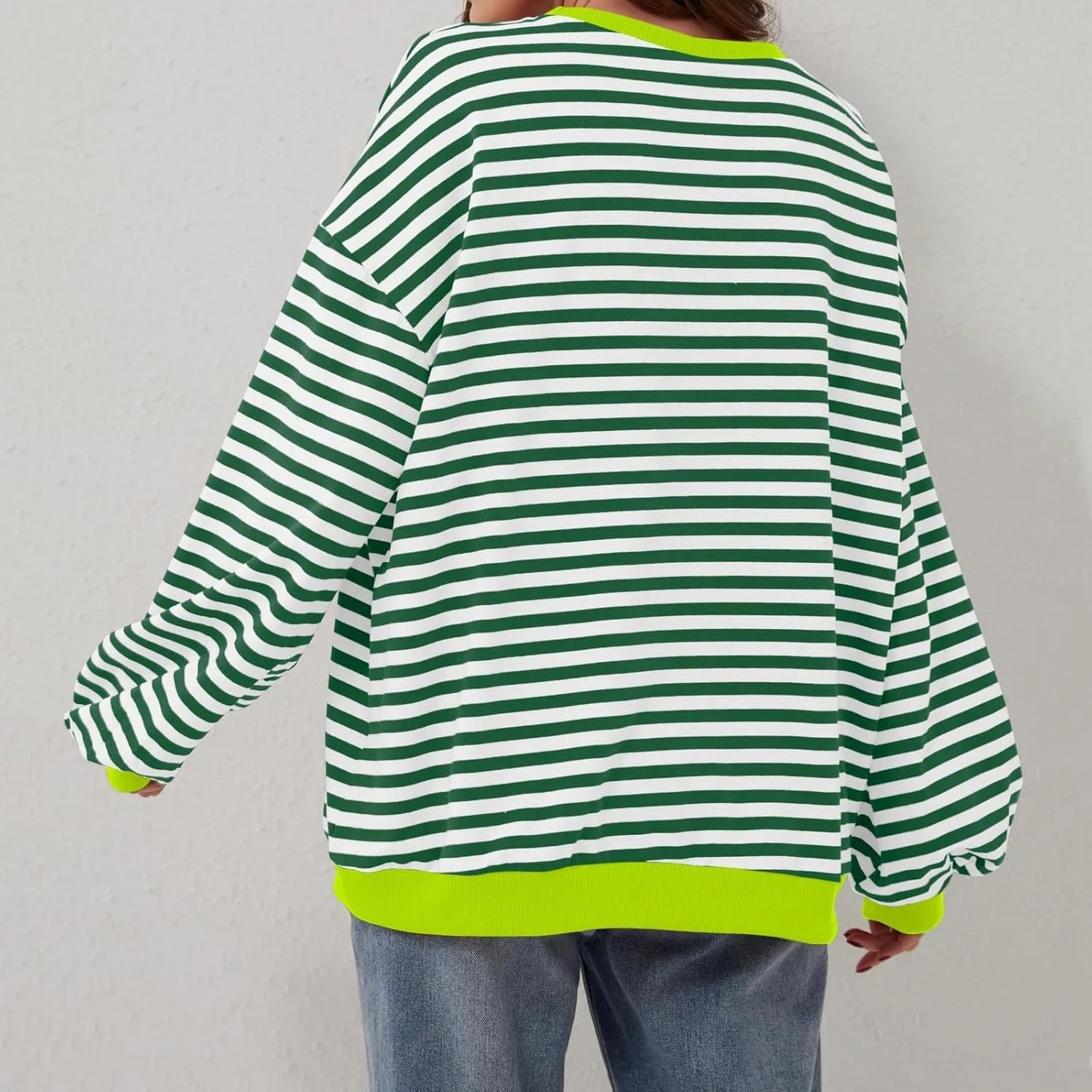 Generic Womens Oversized Striped Crew Neck Sweatshirt Color Block Long Sleeve Shirt Pullover Top Spring Fashion Y2k Clothes