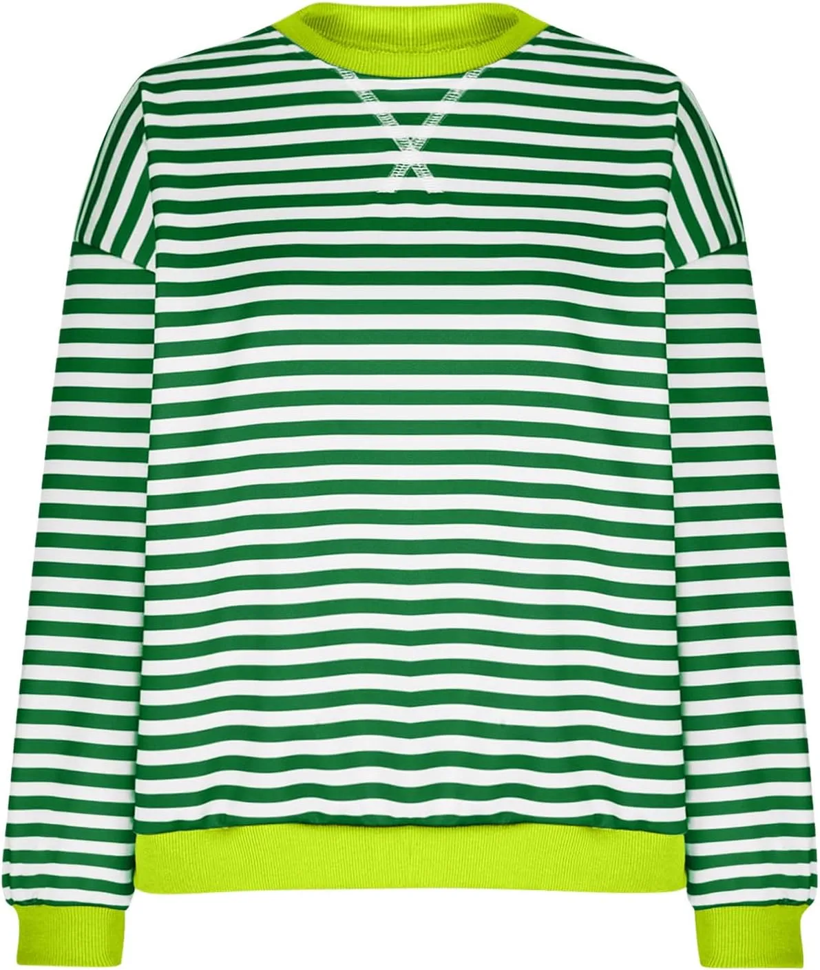 Generic Womens Oversized Striped Crew Neck Sweatshirt Color Block Long Sleeve Shirt Pullover Top Spring Fashion Y2k Clothes