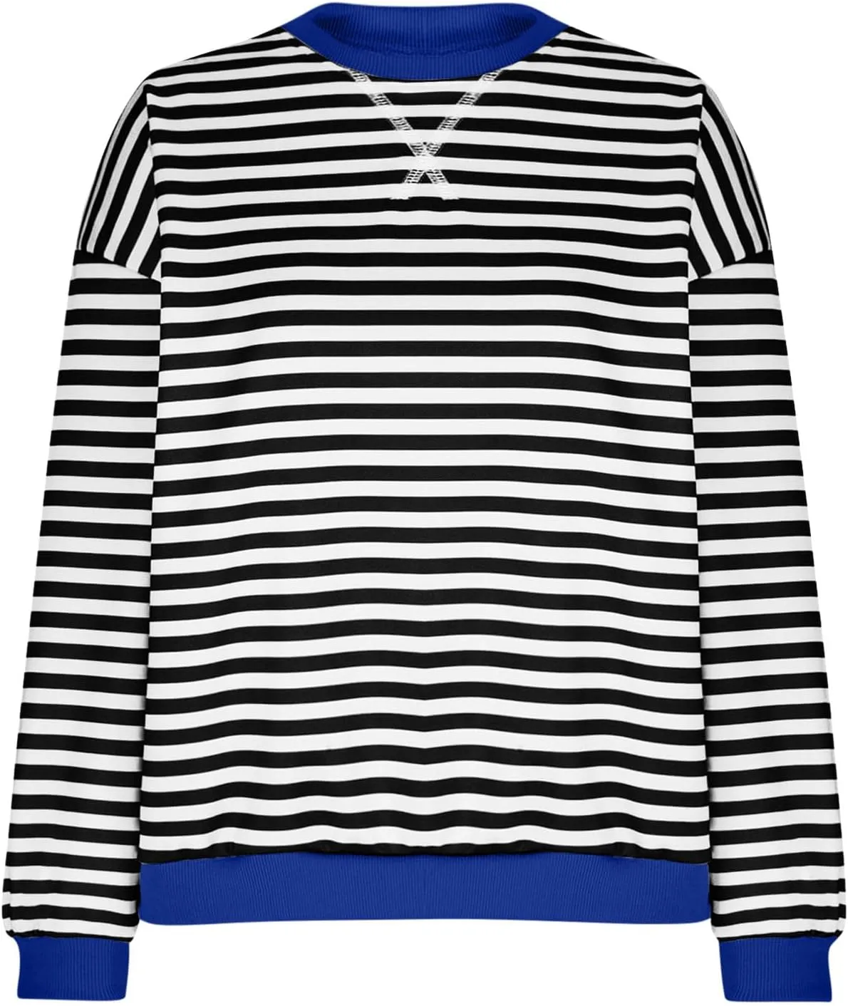Generic Womens Oversized Striped Crew Neck Sweatshirt Color Block Long Sleeve Shirt Pullover Top Spring Fashion Y2k Clothes