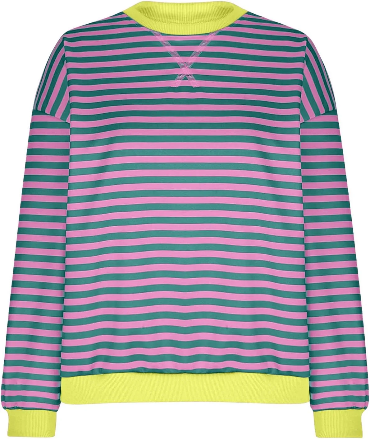 Generic Womens Oversized Striped Crew Neck Sweatshirt Color Block Long Sleeve Shirt Pullover Top Spring Fashion Y2k Clothes
