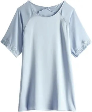 Ginell Women's 100% Silk Nightgown Short Sleeve Shirt Casual Dress and Night Shirt Lace, Silk Sleep Shirt