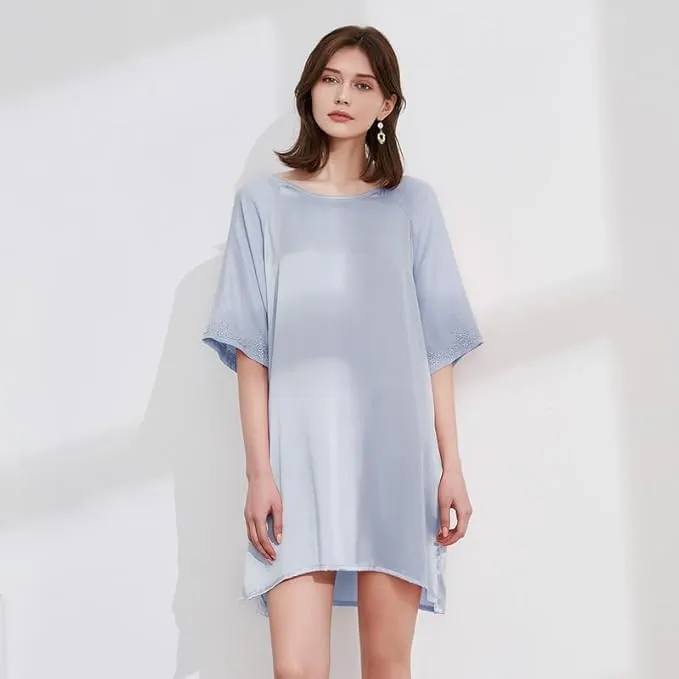 Ginell Women's 100% Silk Nightgown Short Sleeve Shirt Casual Dress and Night Shirt Lace, Silk Sleep Shirt