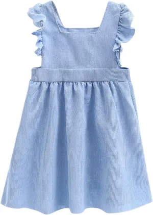 Girls Dresses Cute Ruffle Sleeveless Corduroy Mini Dress Fashion Cotton Square Neck A Line Mini Dresses 2-10 Years