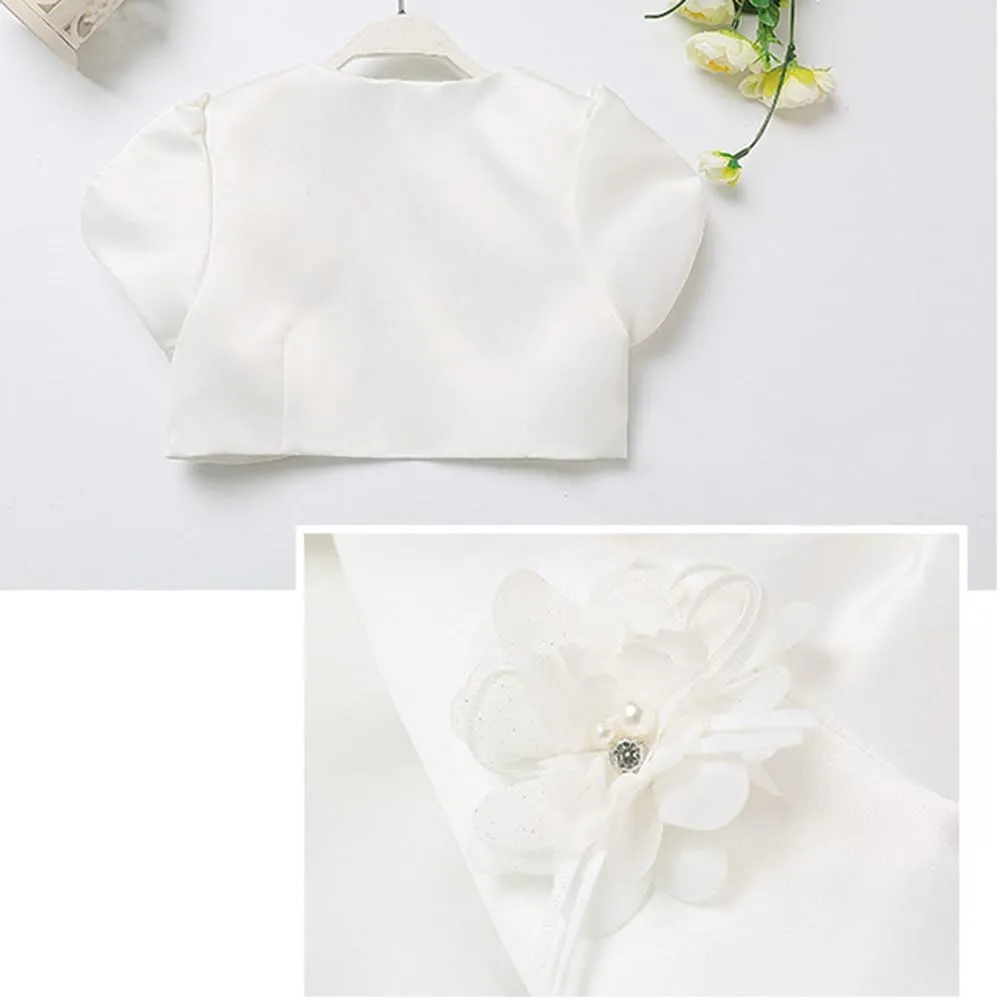 Girls Short Sleeve Bolero Shrug Satin Open Front Cardigan Shawl Princess Evening Dress Cape