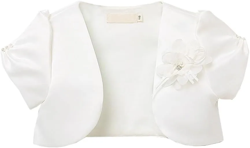 Girls Short Sleeve Bolero Shrug Satin Open Front Cardigan Shawl Princess Evening Dress Cape