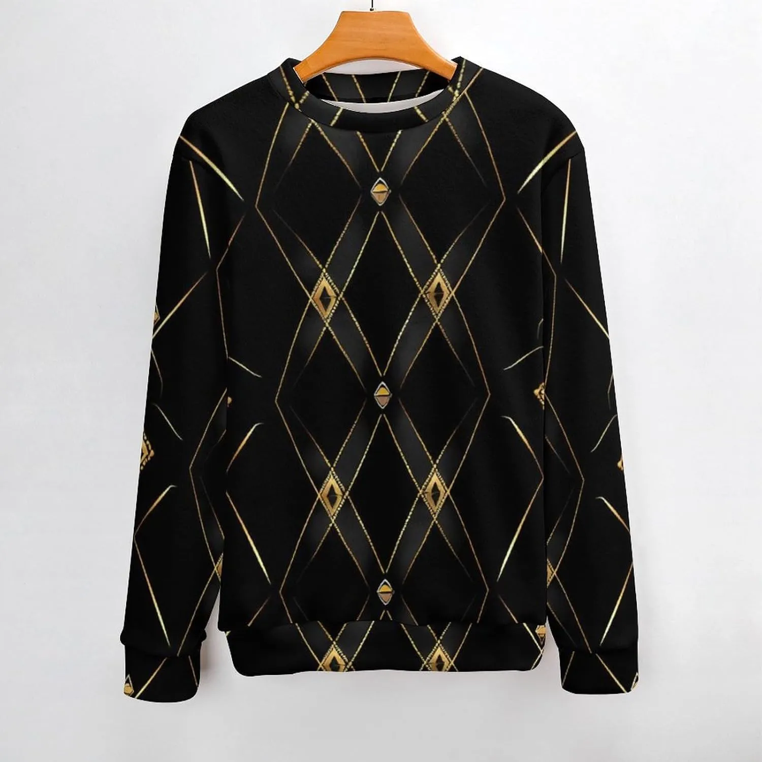 Golden Abstract Black Geometry Crew Neck Sweater Oversized Long Sleeve Pure Cotton Casual Knit Pullover Sweatshirt