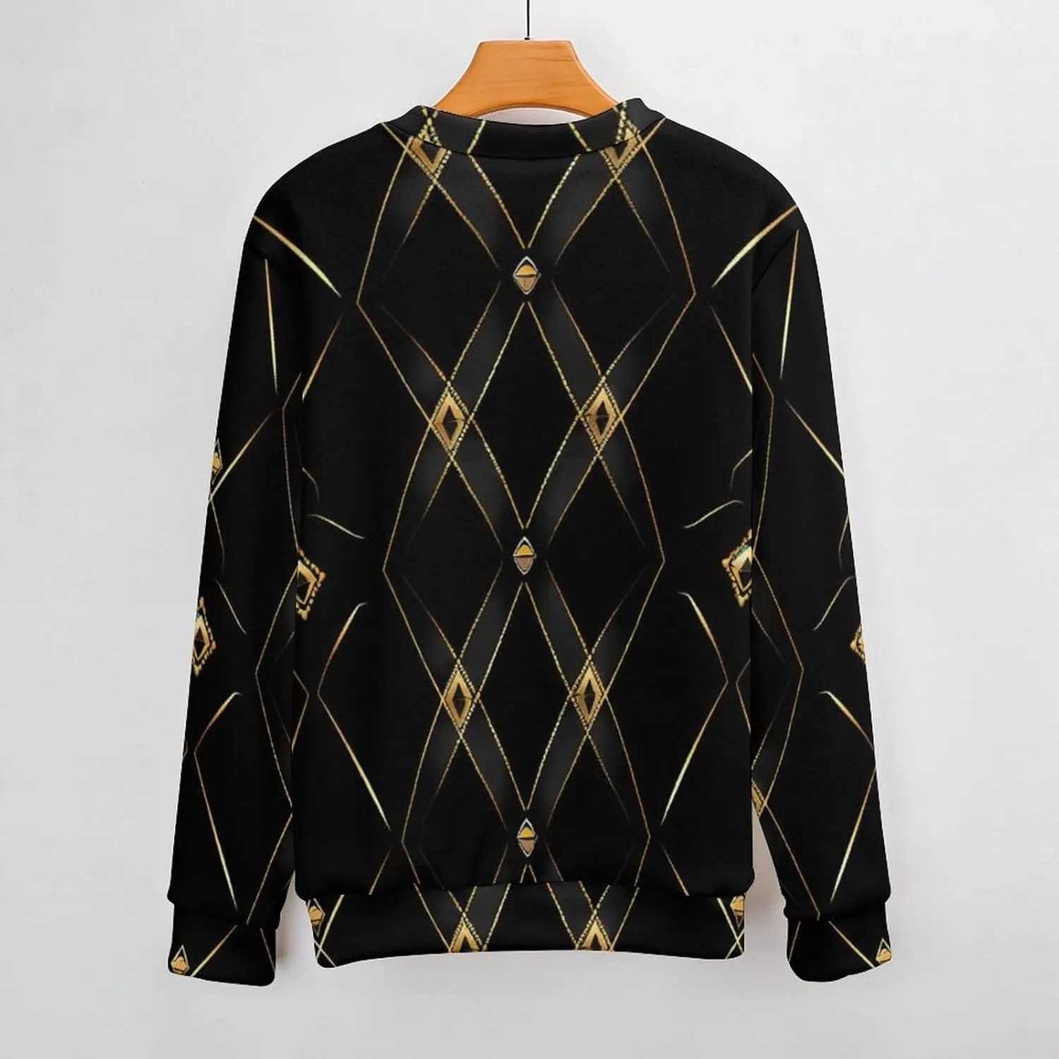Golden Abstract Black Geometry Crew Neck Sweater Oversized Long Sleeve Pure Cotton Casual Knit Pullover Sweatshirt