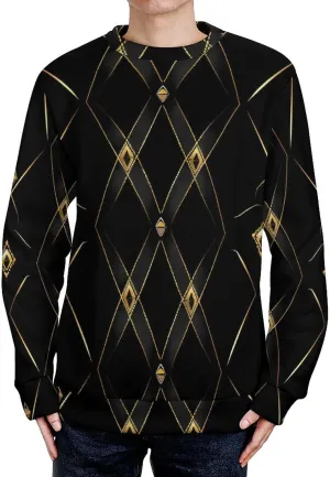 Golden Abstract Black Geometry Crew Neck Sweater Oversized Long Sleeve Pure Cotton Casual Knit Pullover Sweatshirt