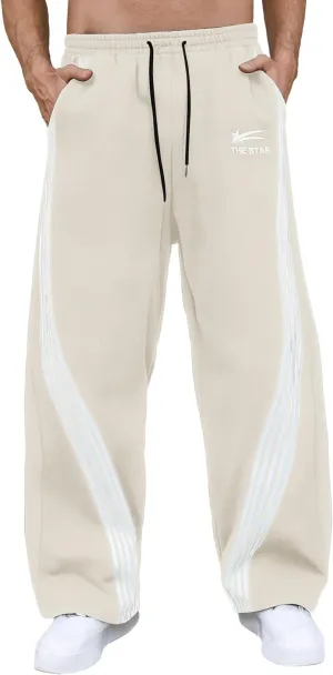 GORGLITTER Men's Baggy Wide Leg Sweatpants Y2K Striped Side Drawstring Waist Barrel Track Pants with Pockets