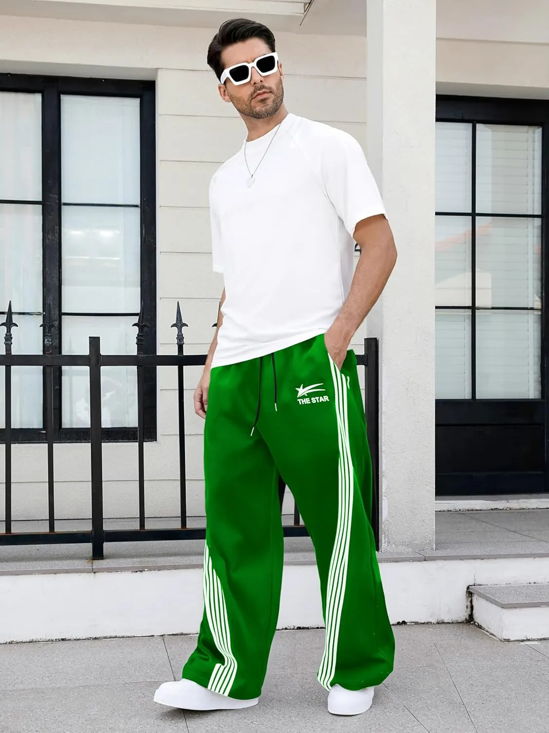 GORGLITTER Men's Baggy Wide Leg Sweatpants Y2K Striped Side Drawstring Waist Barrel Track Pants with Pockets
