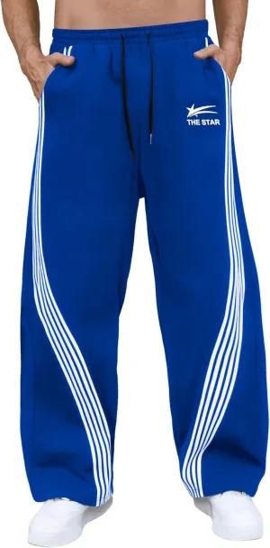 GORGLITTER Men's Baggy Wide Leg Sweatpants Y2K Striped Side Drawstring Waist Barrel Track Pants with Pockets
