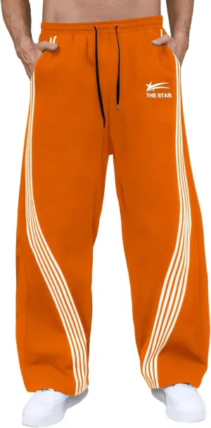 GORGLITTER Men's Baggy Wide Leg Sweatpants Y2K Striped Side Drawstring Waist Barrel Track Pants with Pockets