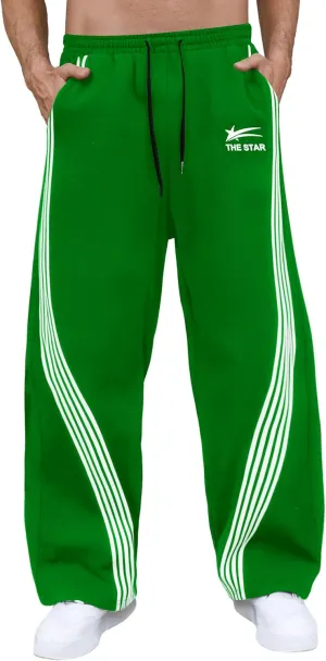 GORGLITTER Men's Baggy Wide Leg Sweatpants Y2K Striped Side Drawstring Waist Barrel Track Pants with Pockets