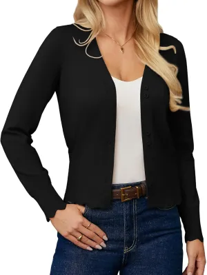 GRACE KARIN Womens Long Sleeve Cardigan Wool Blend Sweaters Lightweight Button Down Sweaters Cropped Knit Tops