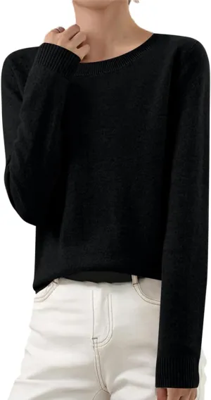 Gumipy Women Cashmere Sweater Crewneck Long Sleeve Oversized Sweaters Soft Knit Cashmere Sweaters Trendy Tunic Sweaters