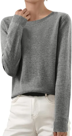 Gumipy Women Cashmere Sweater Crewneck Long Sleeve Oversized Sweaters Soft Knit Cashmere Sweaters Trendy Tunic Sweaters