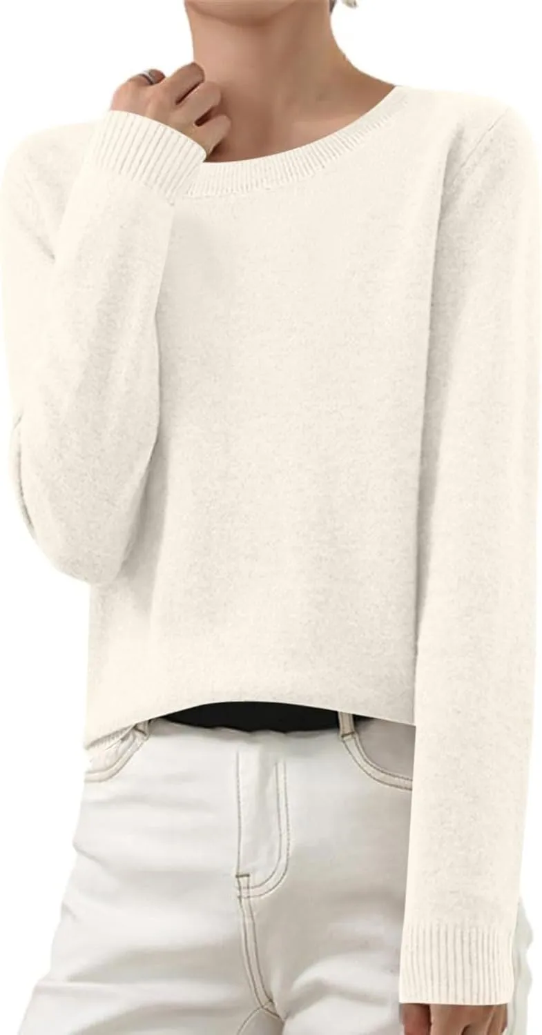 Gumipy Women Cashmere Sweater Crewneck Long Sleeve Oversized Sweaters Soft Knit Cashmere Sweaters Trendy Tunic Sweaters