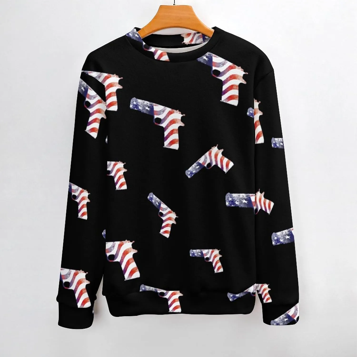 Guns with U.S. Flag Crew Neck Sweater Oversized Long Sleeve Pure Cotton Casual Knit Pullover Sweatshirt