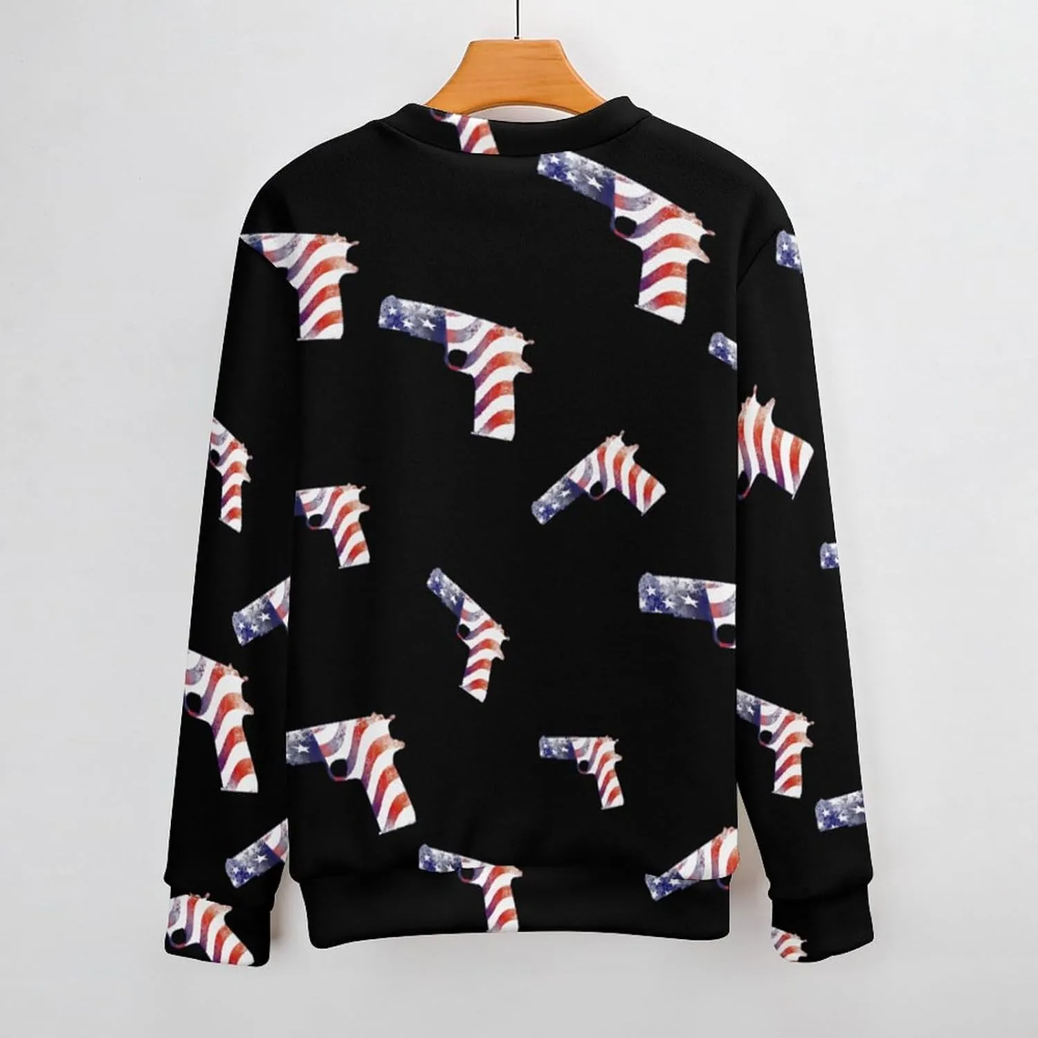 Guns with U.S. Flag Crew Neck Sweater Oversized Long Sleeve Pure Cotton Casual Knit Pullover Sweatshirt