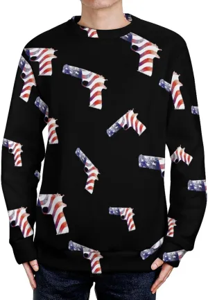 Guns with U.S. Flag Crew Neck Sweater Oversized Long Sleeve Pure Cotton Casual Knit Pullover Sweatshirt
