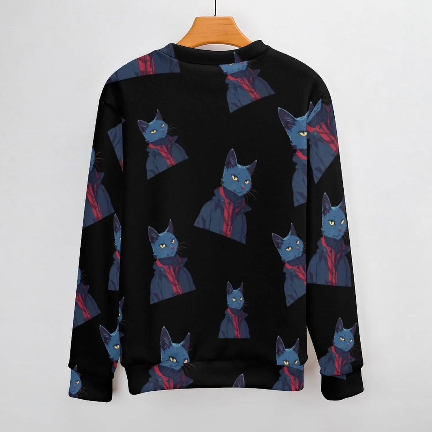 Handsome Meow Cat Crew Neck Sweater Oversized Long Sleeve Pure Cotton Casual Knit Pullover Sweatshirt