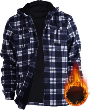 Heavy Thick Flannel Plaid Jacket Sherpa Fleece Lined Hoodies for Men Winter Warm Coat Buffalo Zip Up Sweatshirt Trendy