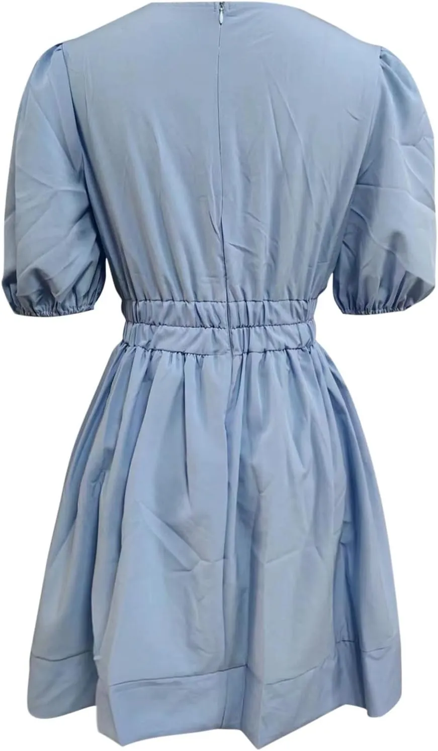 HGps8w Womens Puff Sleeve Cute A-Line Mini Dress Sexy Deep V Neck High Waisted Ruffle Short Dress Party Club Dresses