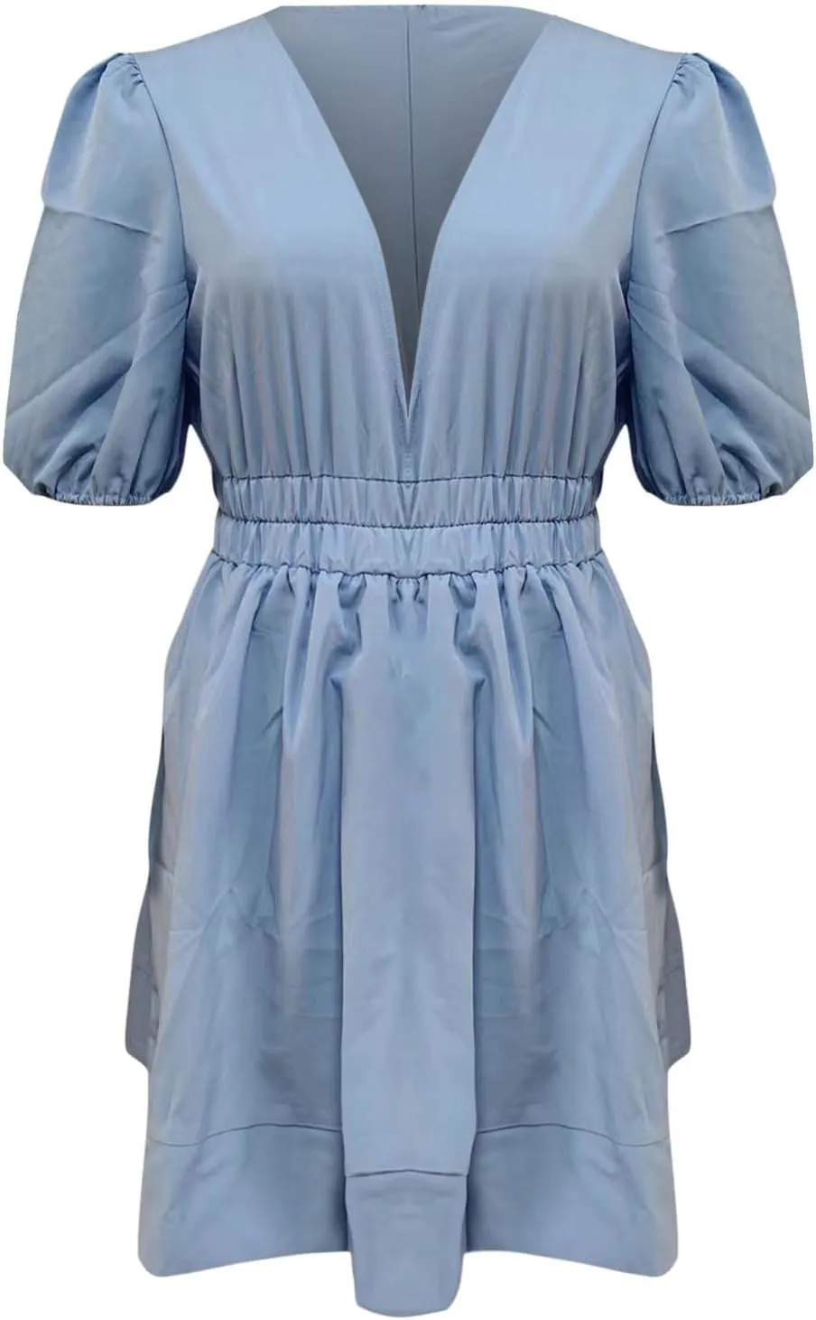 HGps8w Womens Puff Sleeve Cute A-Line Mini Dress Sexy Deep V Neck High Waisted Ruffle Short Dress Party Club Dresses