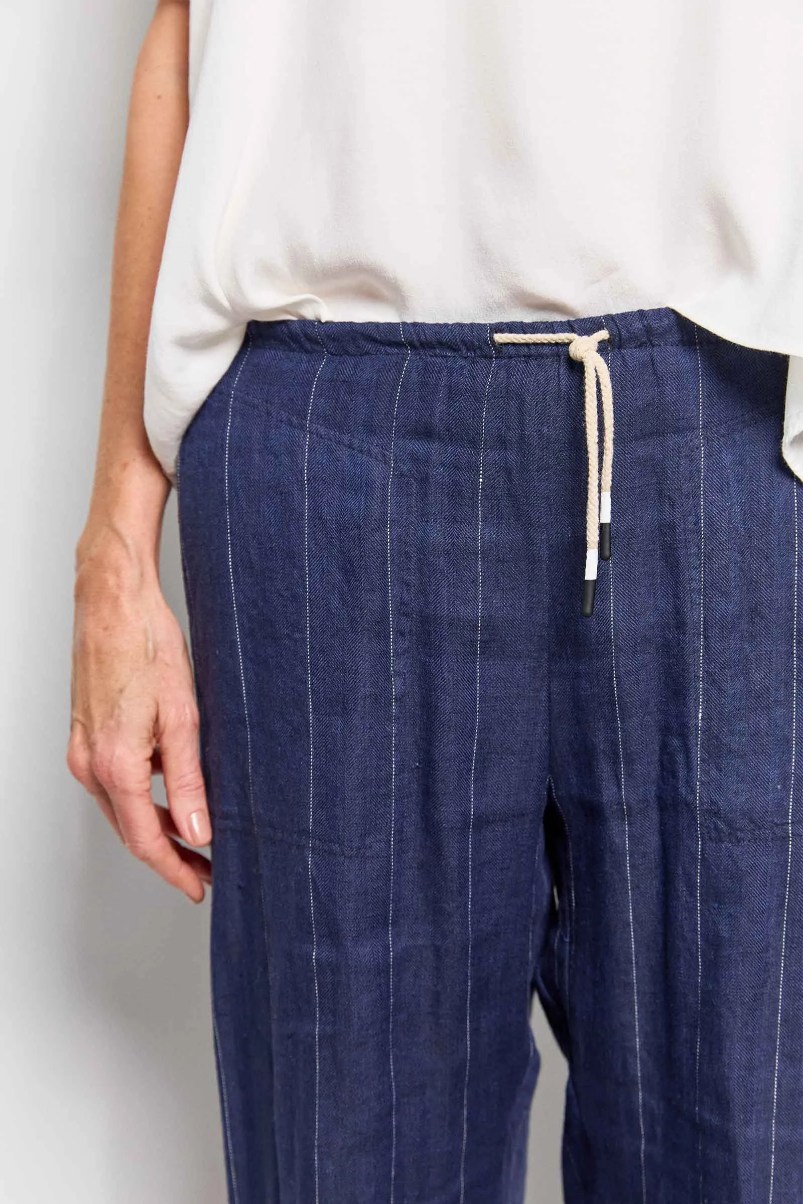 honest navy herringbone pant