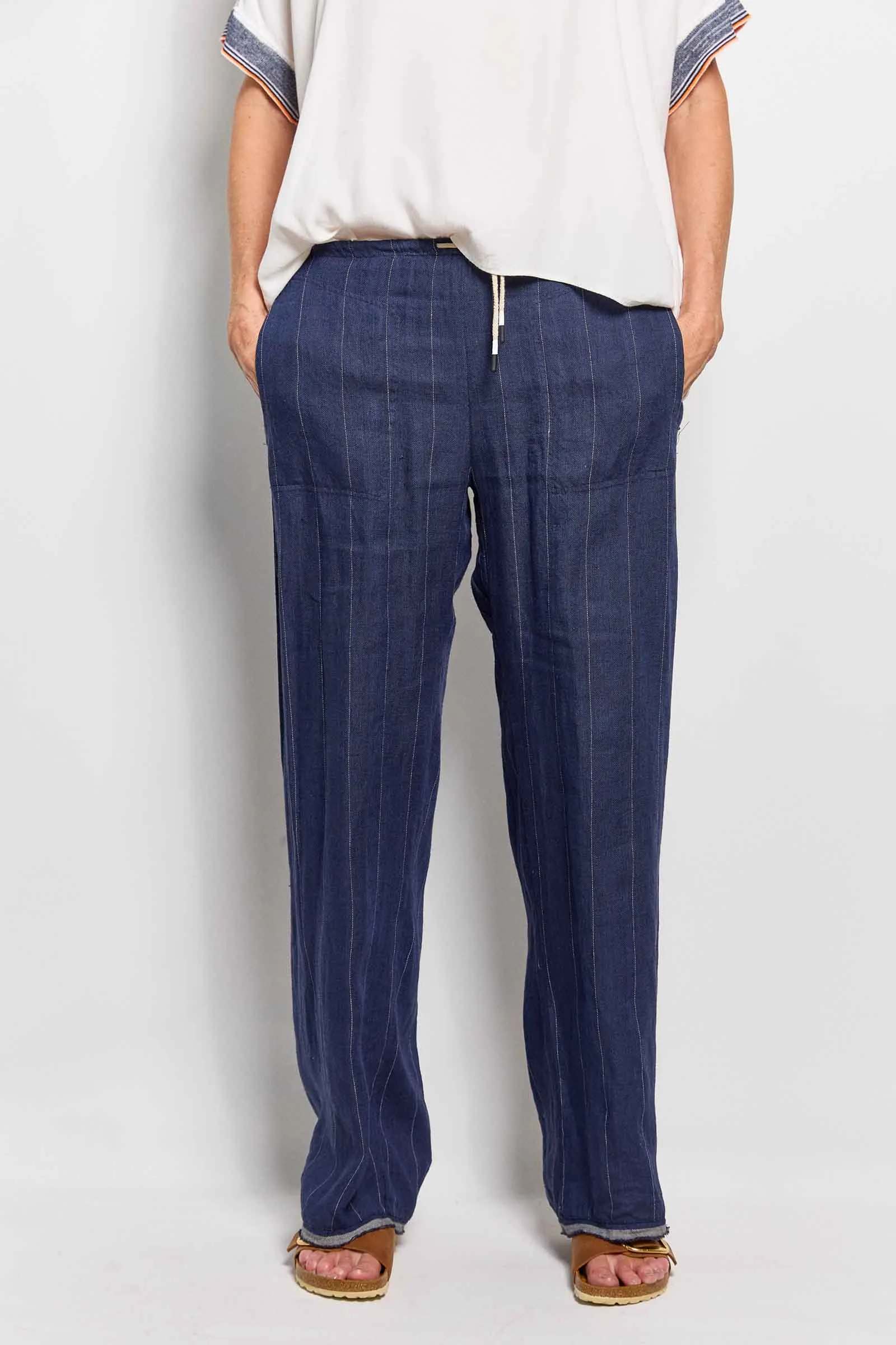 honest navy herringbone pant